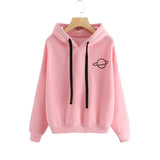 CALOFE 2019 Autumn Women Hoodies Casual Planet Print Solid Loose Drawstring Sweatshirt