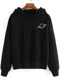 CALOFE 2019 Autumn Women Hoodies Casual Planet Print Solid Loose Drawstring Sweatshirt