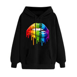 Casual Loose Lip Print Rainbow Women Hoodies 2019 Pullover Sweatshirt Autumn Winter