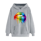 Casual Loose Lip Print Rainbow Women Hoodies 2019 Pullover Sweatshirt Autumn Winter