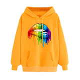 Casual Loose Lip Print Rainbow Women Hoodies 2019 Pullover Sweatshirt Autumn Winter